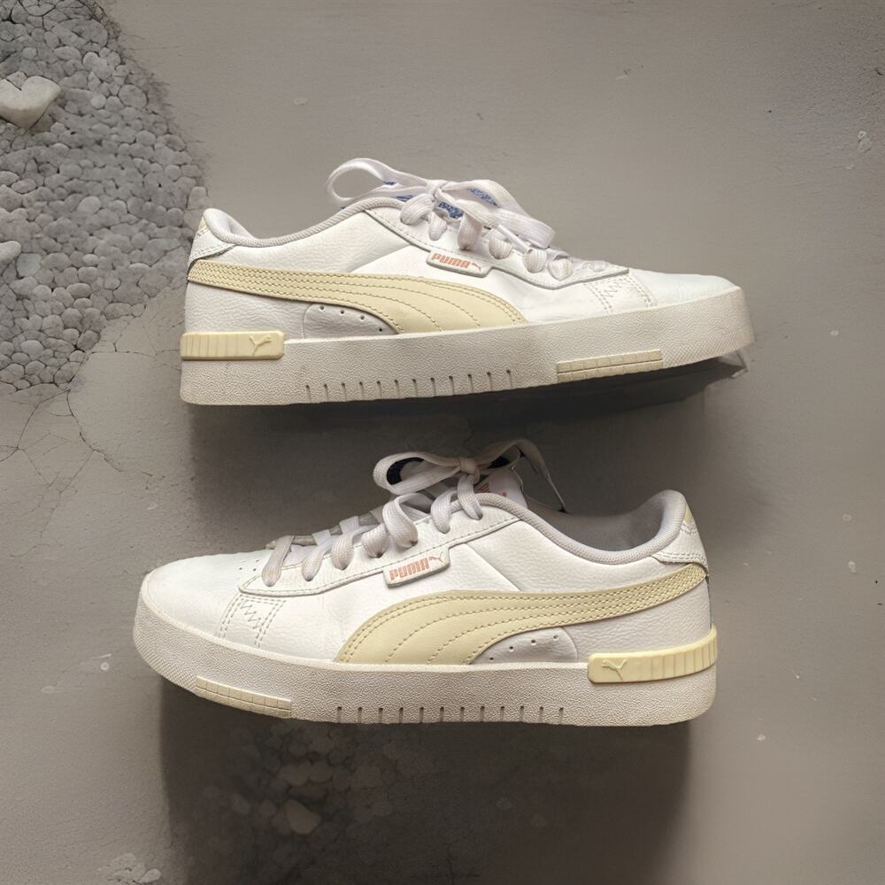 Women Puma White Sneakers Pink Logo Golden Stripe